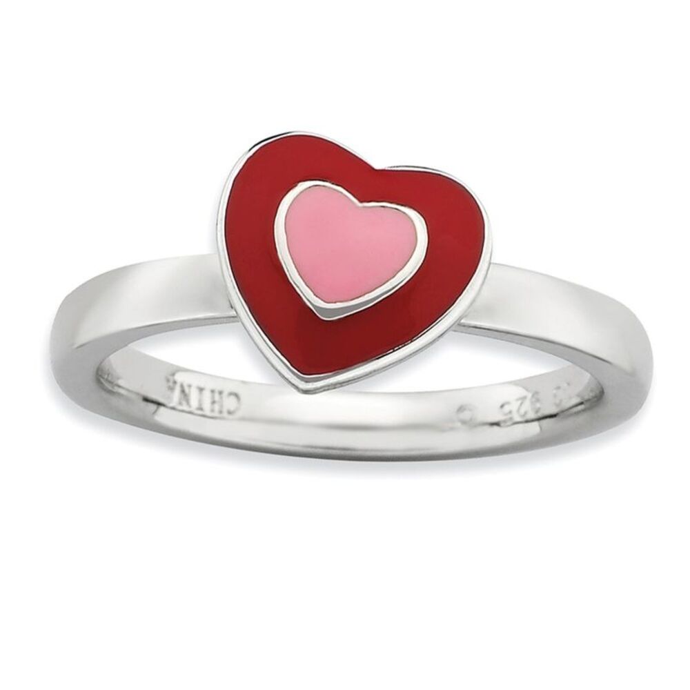 Sterling Silver Stackable Enameled Heart Ring Size 6